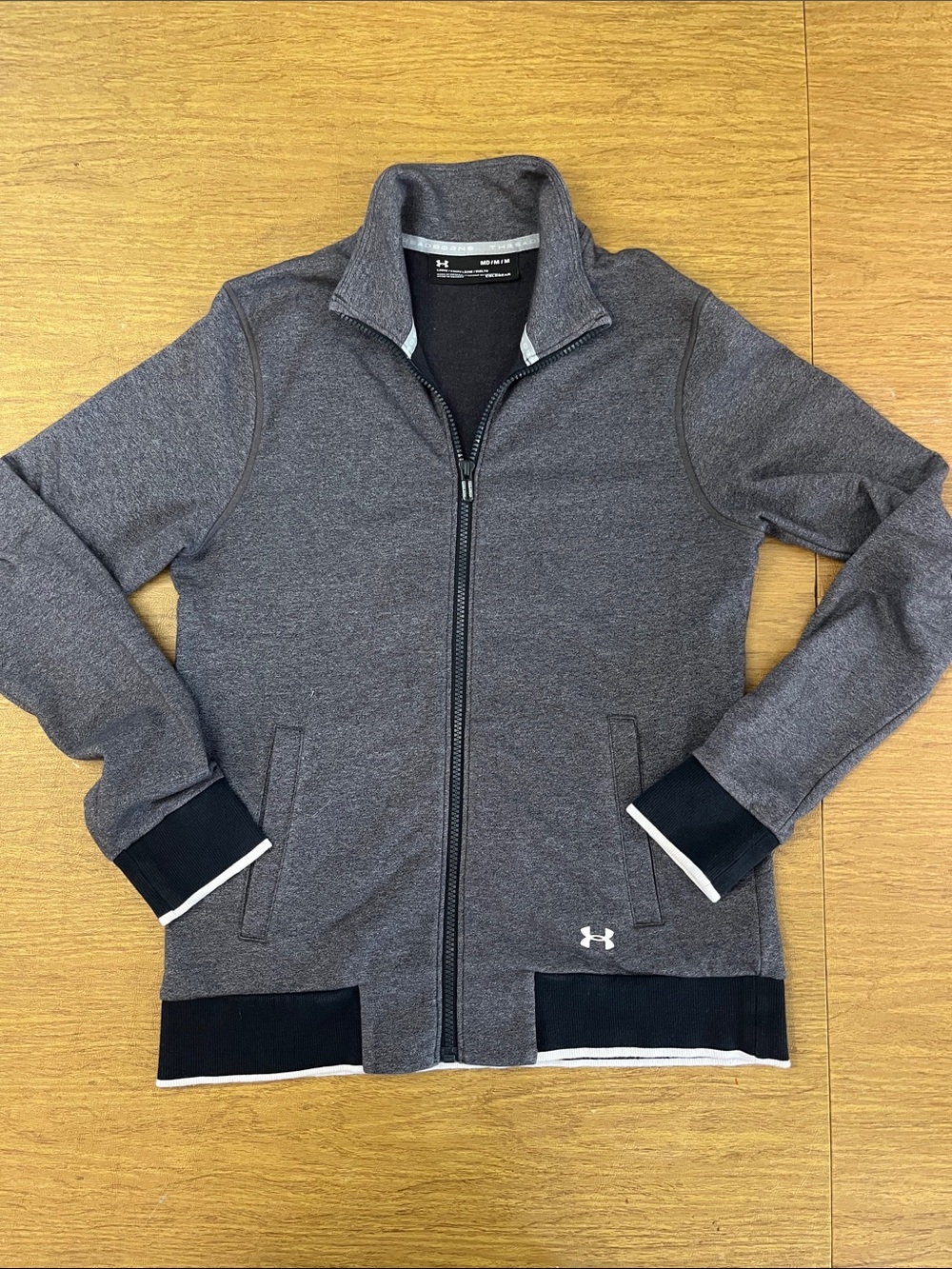 Under Armour Women’s Charcoal Gray Full-Zip Jacket with Ribbed Black Trim, Sz L
